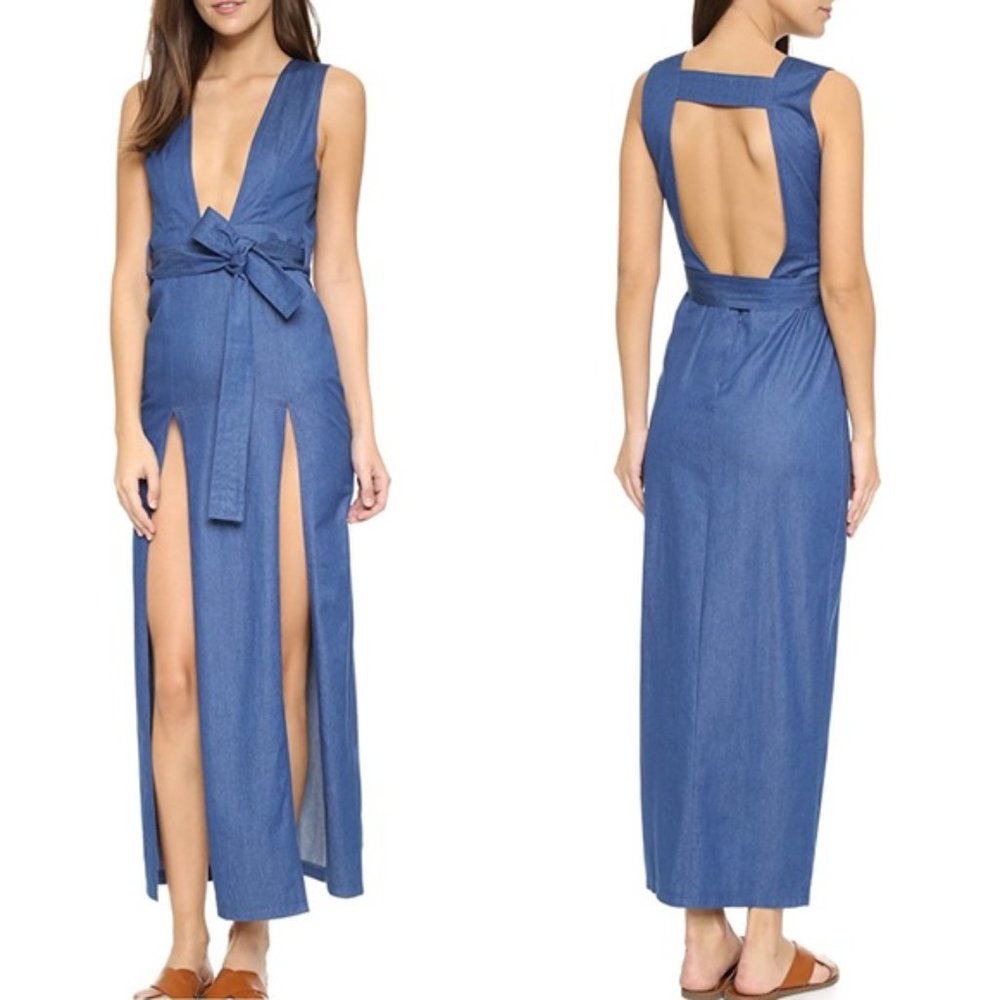 Nightwalker Tie Me‎ Up Denim Maxi Dress Size L